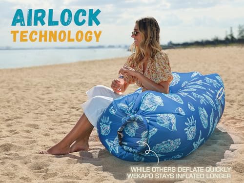WEKAPO Inflatable Couch Air Lounger Chair - Camping & Beach Accessories, Portable Blow up Sofa for Hiking, Lawn, Indoor/Outdoor Movies & Music Festivals. Lightweight and Easy to Set Up Air Hammock - color: Sea Shell