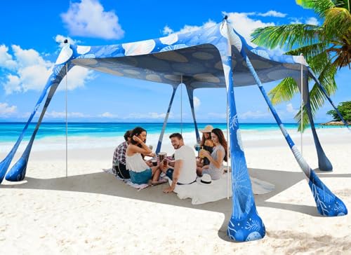 Beach Tent Sun Shelter 10x10ft Beach Canopy Easy Pop Up Sun Shade Portable UPF50+ with 8 Sandbags-2 Sand Shovel-4 Aluminum Poles-Ground Pegs for Outdoor Family Camping Fishing Backyard Picnic - color: Navy Jellyfish, size: 10x10 FT 4 Pole