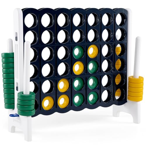COSTWAY Giant 4-in-a-Row Game Set, Jumbo 4-to-Score for Kids and Adults with 42 Jumbo Rings & Quick-Release Slider, Indoor Outdoor Yard Party Game for Lawn, Holiday Party & Family (Ink Black & White) - color: Ink Black & White