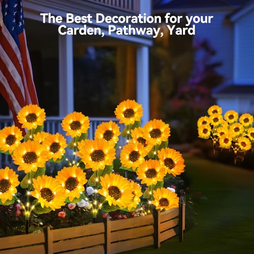 KOOPER Solar Lights Outdoor Decor - 6 Pack Solar Garden Lights with 18 Sunflower Lights, Auto ON/Off, Waterproof for Garden, Patio, Backyard - size: 6 Pk