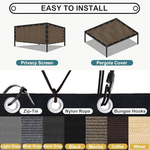 Shade&Beyond 90% Sun Shade Cloth with Grommets, 8' X 12' Pergola Shade Cover Canopy, Mesh Tarp Sun Screens for Patio, Outdoor, Garden, Backyard, Mocha