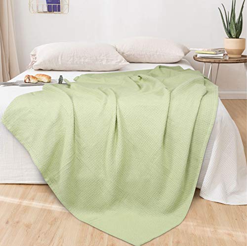 Glamburg 100% Cotton Thermal Twin Blanket, Breathable Waffle Blanket, All Season Sage Green - color: Sage Green, size: Twin (60"x90")