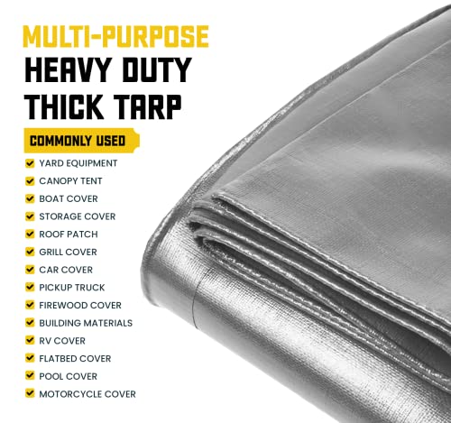 Core Tarps Heavy Duty 10 Mil Tarp Cover, Waterproof, UV Resistant, Rip and Tear Proof, Poly Tarpaulin with Reinforced Edges for Roof, Patio, Pool, Boat (Silver/Black 6′ X 8′) - color: Silver/Black-10 Mil, size: 6′ X 8′