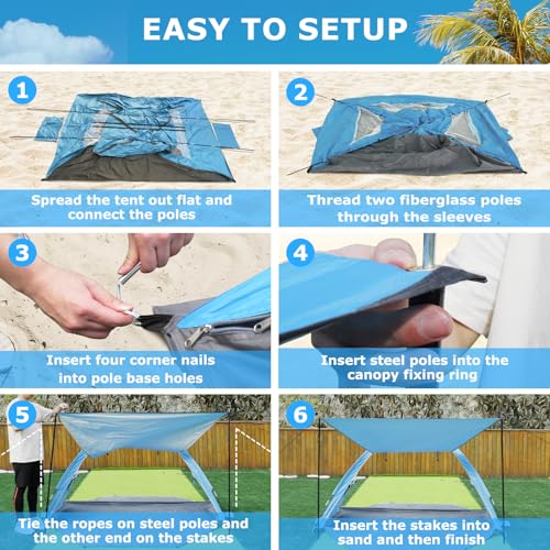 Gorich Beach Tent with Canopy - Easy Setup 3-4/5-6/7-8 Person Portable Sun Shelter, UPF 50+ UV Protection Sun Shade, Lightweight & Compact Beach Cabana for Family Travel - color: Skyblue, size: 6-8 Person