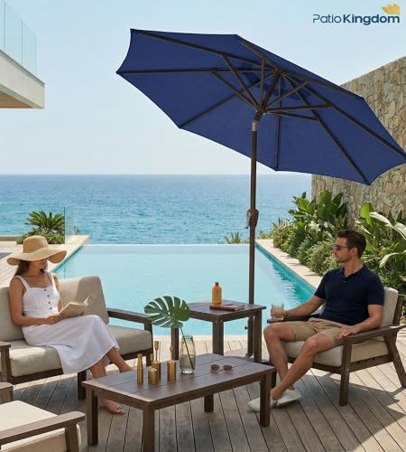 PatioKingdom 10FT Patio Umbrella with Push Button Tilt and Crank, Outdoor Market Umbrella with 8 Fiberglass Ribs, UV Protection Table Umbrella for Pool,Backyard,Garden,Deck - color: Navy, size: 10FT