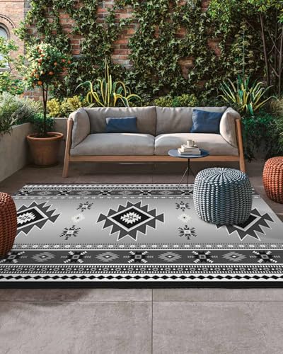 Outdoor Rug 4x6ft, Aztec Retro Ethnic Style Indoor Area Rug for Patio Backyard Deck Large Floor Mat, Boho Country Farmhouse Non-Slip Outside Carpet Balcony Porch Camping Rugs Picnic Mat - size: 4' x 6' (Rectangular)