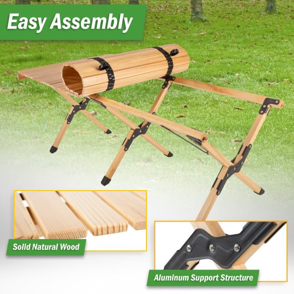 Foldable Camping Table - 4ft Roll-Up Portable Picnic Table with Carry Bag - Indoor/Outdoor Low Height Travel, Party, or Beach Table by Wakeman Outdoors (Natural Wood) - size: Large