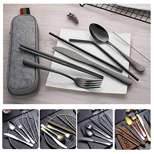 Travel Utensils Set with Case Reusable Stainless Steel Silverware Flatware Set 9 Pcs Portable Cutlery Eating Utensils Set for Lunch Boxes Workplace Camping School, Dishwasher Safe (Multi) - color: Multi Cutlery Set