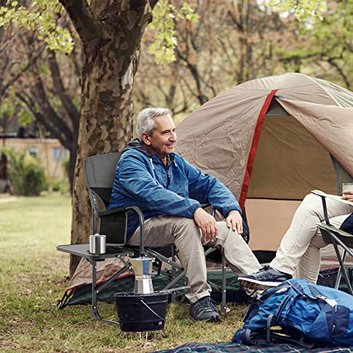 KOTEK Camping Directors Chair, Outdoor Folding Chair with Side Table, Cooler Bag & Storage Pocket, Supports 400 LBS, Portable Camp Chairs for Fishing, Picnic, Concert, Beach, Lawn, Patio (1, Black) - color: Black