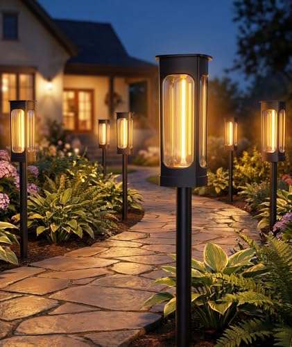 Solar Pathway Lights Outdoor - IP55 Waterproof Solar Lights Outdoor with 3000K Warm White LED, Outdoor Solar lights for Yard Patio Garden Driveway Landscape Lighting, Housewarming Gift New Home Decor - size: 6PK