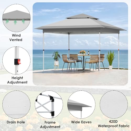 TLSUNNY 13X13 Pop Up Canopy Tent, Camping Shader W/Overhanging Eaves & Sand Bag, Outdoor Gazebo Shelter W/One Push Setup & Wheeled Bag, Height Adjustable, for Patio, Market, Party (Grey, 13FTX13FT) - color: Gray, size: 13FTX13FT