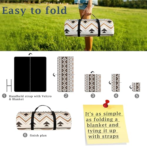 SAMSIER Large Outdoor Picnic Blankets Waterproof Foldable, Beach Blanket Sandproof Portable, Picnic Mat Washable for Camping (80"×80", Thickened) - color: Yellow Brown, size: 6'8" x 6'8" (Square)