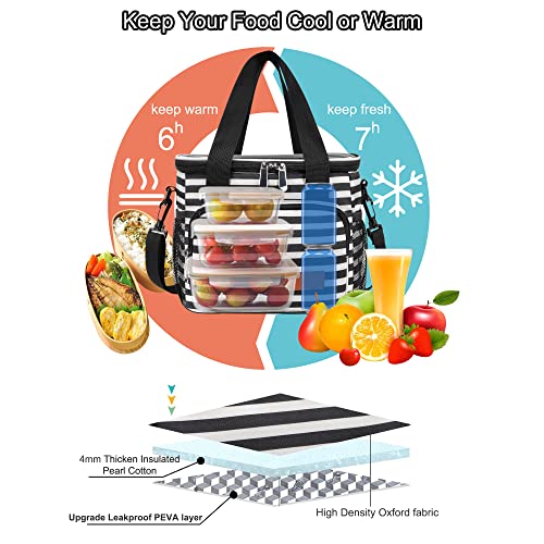Femuar Lunch Bags for Women/Men, Insulated Lunch Bag for Work Office Picnic - Lunch Cooler Bag Leakproof Lunch Box with Adjustable Shoulder Strap - Stripe - color: 8-Stripe, size: Medium Size