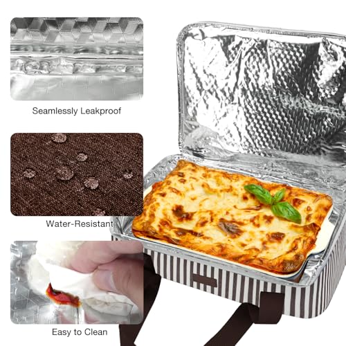 Expandable Casserole Carrier Bag - Double Decker Food Bag, Insulated Casserole Carrier for Hot or Cold Food, Lasagna Holder Tote for Picnics,Beaches,Traveling or Gifts - color: Brown
