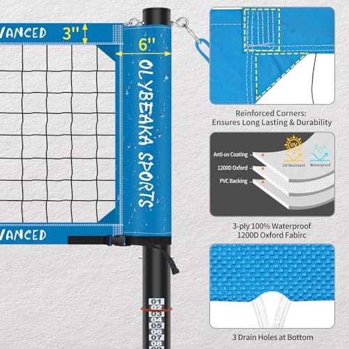 Professional Outdoor Volleyball Net Set for Backyard Beach with 1.7" Aluminum Poles, 45-ply HDPE Net, PU Volleyball and Pump, Boundary Line, Large Carry Bag - Anti-sag & Easy Setup - color: Blue