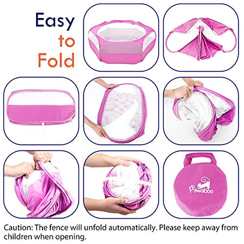 Pawaboo Small Animals Playpen, Waterproof Small Pet Cage Tent with Zippered Cover, Portable Outdoor Yard Fence with 3 Metal Rod for Chick/Kitten/Puppy/Guinea Pig/Rabbits/Hamster/Chinchillas,Magenta - color: B-Magenta