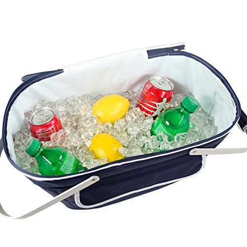 Picnic at Ascot Patented Collapsible Insulated Picnic Basket Equipped with Service For 4- Designed and Assembled in USA - color: Navy/Tellis Green
