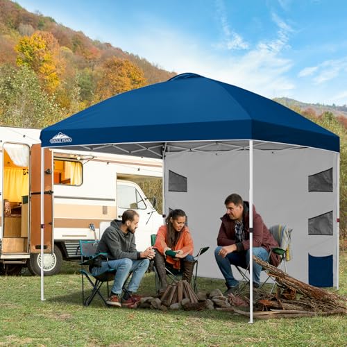 EAGLE PEAK Commercial Canopy 10x10 with Sidewall Storage, Easy OnePerson Setup Pop Up Canopy Tent with Roller Bag, Stakes, Ropes, and Weight Bags, Dark Blue - color: Dark Blue