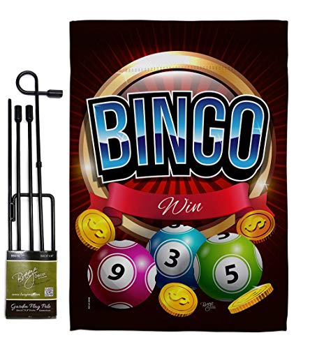 Breeze Decor Bingo Win Garden Flag Set with Stand Interests Games Bunco Night Dice Poker Hobbies Leisure Activity House Decoration Banner Small Yard Gift Double-Sided, Made in USA - size: Garden Flag Set 13"x 18.5" w/ Flagpole