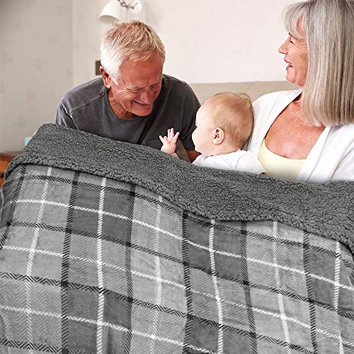 PAVILIA Waterproof Blanket for Couch, Sofa | Waterproof Dog Blanket for Large Dog, Puppy, Cat | Pet Blanket Protector | Plush Soft Warm Fuzzy Sherpa Blanket Bed Throw, Plaid Light Grey, 60x80 - color: Plaid Light Grey, size: 60x80 Inches