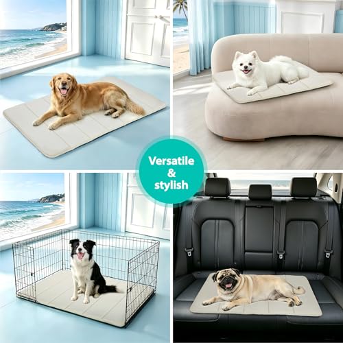 Cooling Dog Mat Q-Max>0.5 - Rapid Cooling Tech, Thin Breathable Crate Pad, Portable Washable Summer Mat, Chill Soothing Fabric - 30"x20" Medium Dog, Dark Beige - color: Dark Beige, size: 30"L x 20"W x 0.8"H