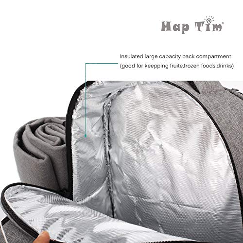 Hap Tim Picnic Basket Backpack for 4 Person with Insulated Cooler Compartment, Wine Holder, Fleece Blanket, Cutlery Set, Engagement Gifts for Couples, Bridal Shower Gift, Wedding Registry Gifts (3263) - color: Gray1, size: 4 Person