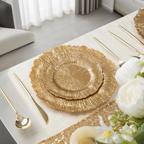 DaYammi 60Pcs Gold Plastic Plates-Elegant Gold Plates Disposable & Reusable-Heavy Duty Plastic Plates for Party Including 30 Dinner Plate, 30 Dessert Plate for Weddings,Dinner Parties - color: Gold
