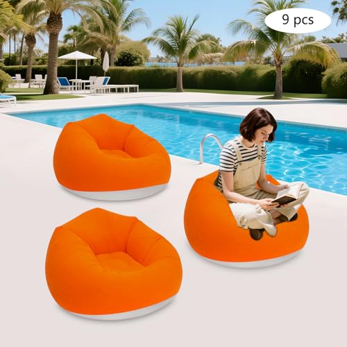 9 Pieces Inflatable Sofa with 2 Foot Pumps, Inflatable Chairs for Adults Kids, Blow Up Couch Camping Lounger, 264LBS Portable Air Sofa for Indoor Outdoor Party, Orange