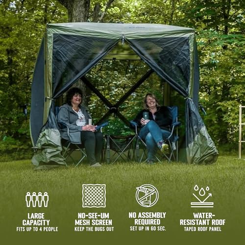 CLAM Quick-Set Pop Up Screen Tent, Traveler, 6 x 6 ft, Instant Setup Green Portable Outdoor Shelter, Compact Bug-Free Canopy Tent for Camping, Fishing, Backyard - Green - color: Green/Black