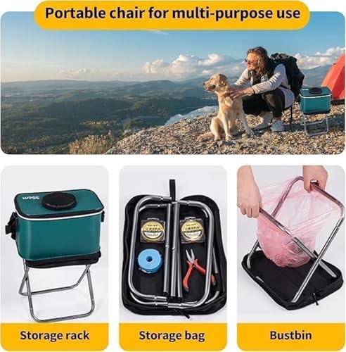 D & D Mart Compact Folding Camping Stool for Adults, 1.65 LBS Ultralight Collapsible Portable Seat with Mesh Storage Pocket & Carry Bag – Fishing Hunting Travel Concerts Picnic BBQ Outdoor - color: Black