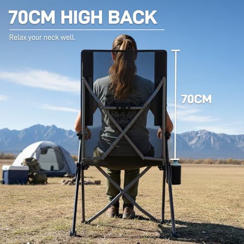 EVER ADVANCED Teslin Reclining Camping Chairs for Adult Lightweight, Portable Compact Folding Chair with Adjustable Back, 4-Level Recliner Chairs, Lawn Chair for Patio Balcony, Supports 300lbs, Black - color: Black, style: Mesh High Back