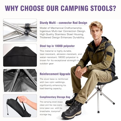 Ultra-Lightweight Camping Stoo - 260lbs Capacity | 13.8in Expanded Height | 1.2lbs Ultra-Light & Waterproof | 1-Pull Quick Setup for Camping, Hiking, Fishing, BBQ & Waiting in Line (Black) - color: Black