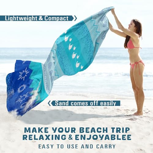 Beach Blanket Waterproof Sandproof Oversized 78''×110'' Suits 1-7 Adults Lightweight Large Picnic Mat Sand-Free Beach Blanket for Travel Camping Hiking Picnic - color: Sea, size: 78''x110''
