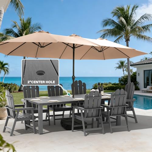 9-Piece Patio Dining Set, Outdoor Dining Set for 8, Large HDPE All-Weather Outdoor Furniture with 89.57” Umbrella Hole Table, 8 Armchairs, Gray - color: Grey, size: 8 Armchairs
