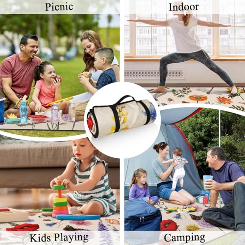 Picnic Blankets Waterproof Foldable Extra Large,80"x 80" Outdoor Beach Blanket Sandproof,3-Layer Lightweight Handy Mat Tote Picnic Camping Rugs for Outside Your Rv (Farmhouse Floral) - color: Picnic Blankets 2