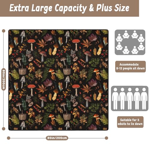 Picnic Blankets Waterproof Extra Large, 80"x 80" Outdoor Beach Blanket Sandproof Oversized Foldable Lightweight Portable 3-Layer Camping Mat for Parks,Hiking,Travel,Music Festival(Mushroom) - color: Black Mushroom, size: 6'8" x 6'8" (Square)