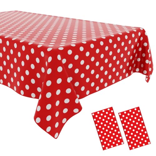 2 Pack Red Polka Dot Tablecloth,Red and White Tablecloths Disposable Plastic Rectangular Picnic Table Cover,Suitable for Rectangular Tables(54 x 108 Inches) - color: Polka Dot Red, size: 54" x 108" Rectangular (2 Pack)