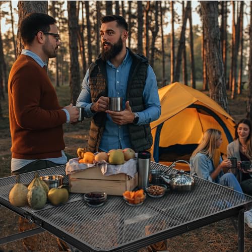 Square Folding Card Table with Adjustable Height (12" & 26"), Black Portable Metal Mesh Table for Camping, BBQ, Picnic, Game, Patio & Indoor Use, Fits 2–4 People, Lightweight 7.6 lb, Supports 66 lb - color: Black, size: Square - 27.2"L x 27.2"W x 12.2"/26