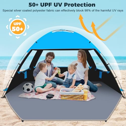 Venustas Beach Tent Sun Shelter for 3/4/6/8 Person, UPF 50+ UV Protection Beach Canopy, Lightweight and Easy Setup Cabana, Portable Shade Tent - color: Dark Shelter-Sky Blue, size: 4 Person