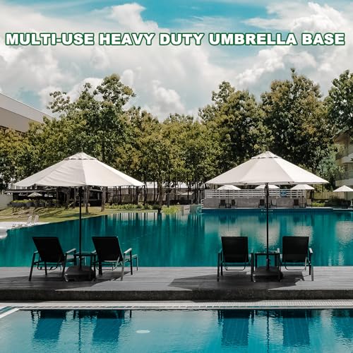 Patio Umbrella Base Heavy Duty with Wheels Square Market Stand for Outdoor 4 Locks 2 Knobs 125lb Capacity, Black - size: 125lb