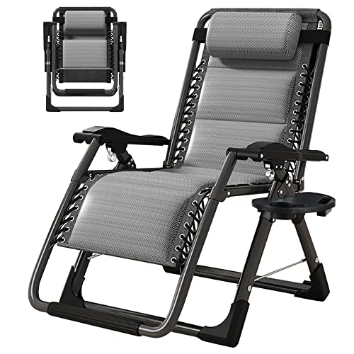 ABORON Zero Gravity Chair,Premium Outdoor Lawn Folding Lounge Chairs,Sturdy Adjustable Reclining Patio Chairs with Built in Cushion,Headrest & Tray - color: Ice Gray