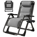 DoCred Zero Gravity Chair, Lawn Recliner, Reclining Patio Lounger Chair, Folding Portable Chaise with Detachable Headrest and Cup Holder Cool Gray - color: Cool Gray, style: Zero Gravity Chair