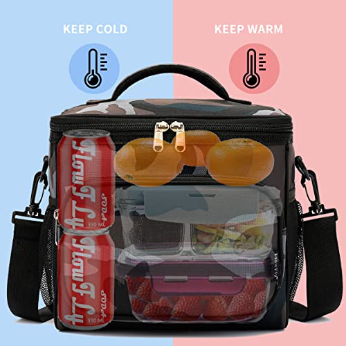 FlowFly Insulated Reusable Lunch Bag Adult Large Lunch Box for Women and Men with Adjustable Shoulder Strap,Front Zipper Pocket and Dual Large Mesh Side Pockets,BlackCamo - color: BlackCamo