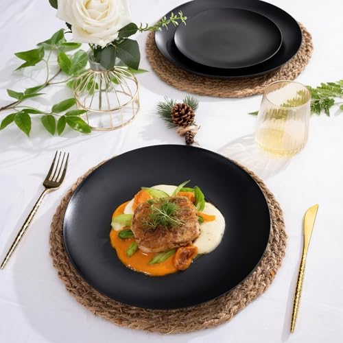 EI enjonirinjonir 80pcs Black Plastic Plates Disposable for Dinner,10.25inch Party Plates Disposable Heavy Duty,Elegant Matte Plastic Plate Frosted is Ideal for Wedding/Birthday//Tables Decoration - color: Black Frosted Plastic Dinner Plates