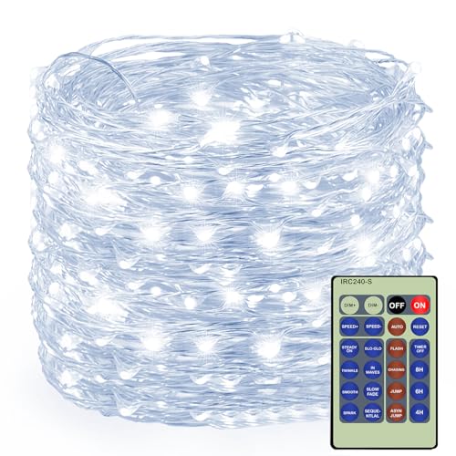 Decute 500LED 164ft Fairy String Lights Cool White Christmas Light Silver Wire with Remote, Firefly Lights Starry Light for DIY Christmas Tree Costume Wedding Party Table Centerpiece Decor - color: Cool White, size: 500LED