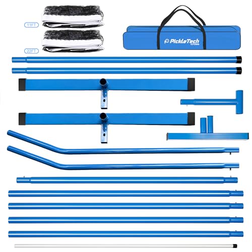 PICKLETECH 4.0 Slim Version Portable Pickleball Nets Outdoor Game 22 FT Pickleball Net-USAPA Regulation Size-Pickle Ball Net System with Carrying Bag for Driveway - color: Blue, size: 2in 1
