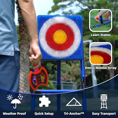 BunnyBoo Family Axe Throwing Game for Backyard Fun - color: Blue, size: 17" Bristle Target