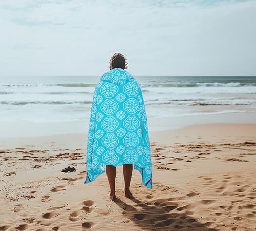 COTTON CRAFT Hooded Beach Towel – Oversized 39 x 68 Towel with Hood for Adults - 100% Cotton Velour Terry Jacquard Towel - Pool Bath Wrap - 450 GSM Soft Absorbent Quick Dry – Summer Trellis Pool Blue - color: Summer Trellis Pool Blue, size: 1 Pack - 39x68