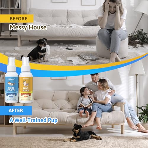 Dog Potty Training Spray Kit: Here Potty Trainer & Not Here Bitter Deterrent Spray - Anti Chew Stop Peeing Urine Marking - Indoor & Outdoor Grass Pad Toilet Spot Odor Repellent for Puppies Dogs