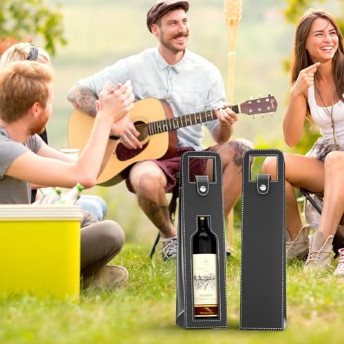 RYDDOY Wine Gift Bag, Reusable Leather Wine Tote Carrier, Single Bottle Champagne Beer Gift Bags Carrier for Birthday, Wedding, Picnic Party, Christmas festival Gifts (Black) - color: B-Black-16.1×3.5×3.5